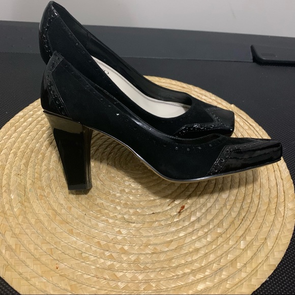 Franco Sarto Leather Oxford  Square Toe Classy 3.5” Heel Pump - Picture 14 of 16